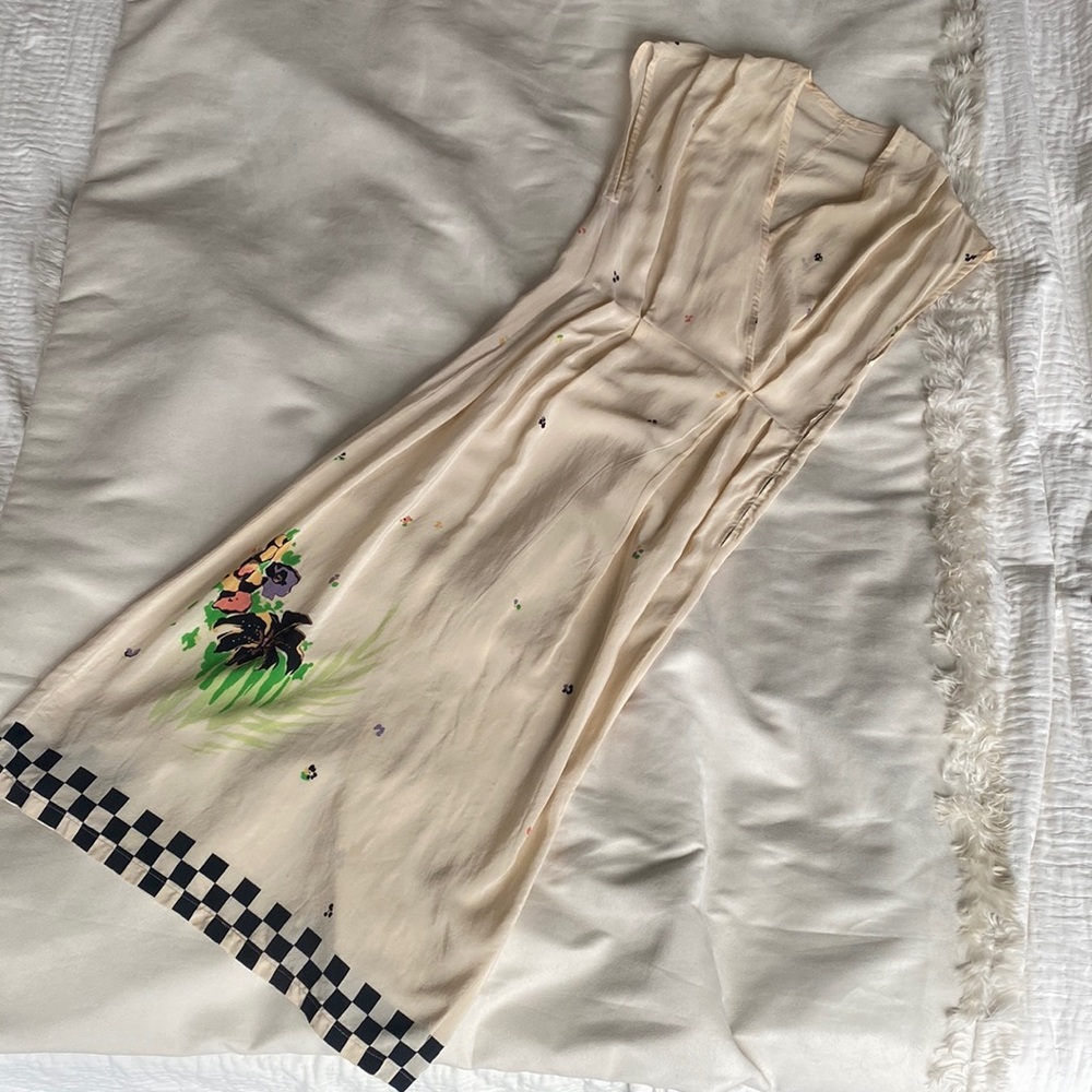 Unusual silk floral dress - possibly 1960s/1970s